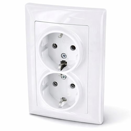 Unterputz Doppel-Steckdose, All-in-One, Serie G1 reinweiß | UV-beständige und pflegeleichte Oberfläche