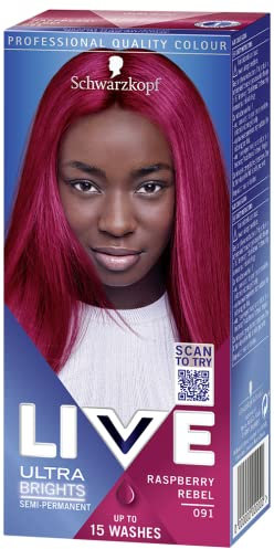 Schwarzkopf LIVE Ultra Brights Or Pastels, Vibrant Semi-permanent Pink Hair Dye, Lasts Up to 15 Washes- Raspberry Rebel 091