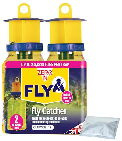 Zero In Outdoor Fly Trap - Ready-Baited Outdoor Fly Catcher, Twin Pack - Non-Toxic, Insect Trap to Attract & Trap Bugs - Suitable for Garden & Outdoor Use, Lasts up to 2-3 Weeks