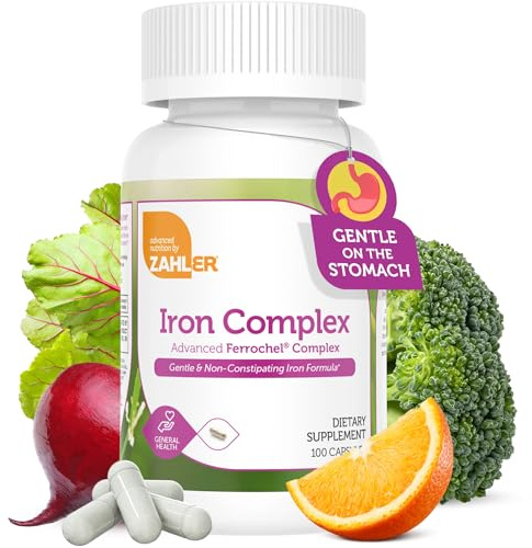 Zahler - Iron Supplement with Vitamin C - Capsule Iron Pills for Women and Men - High Absorption, Easy on Stomach, Kosher Ferrous Iron Supplements with Vitamins C, B12, Folate & More - 100 Count