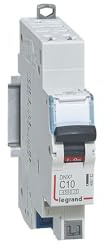 406782 Disjoncteur phase neutre 1P+N 10A Courbe C - 4.5/6kA - Bornes AUTO - 1 module - Legrand DNX3