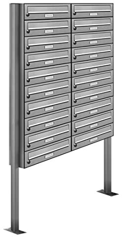 AL Briefkastensysteme 20er V2A Edelstahl Stand Briefkasten rostfrei als 20 Fach Briefkastenanlage Freistehend DIN A4 in Postkasten Design modern