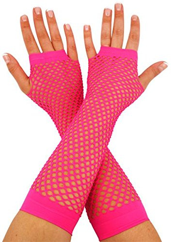 Neon Pink Long Fishnet Fingless Gloves
