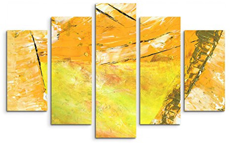 5 teiliges Wandbild auf Leinwand (Gesamt: H: 100cm B: 160cm) Keilrahmenbild Canvas Fotodruck Leinwandbild Leinwanddruck Kunstdruck Wandbild orange gelb grün gemalt