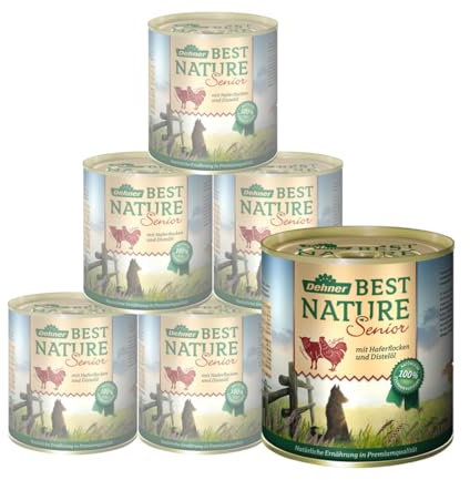 Dehner Best Nature Hundefutter, Nassfutter, für ältere Hunde, Lamm / Geflügel / Haferflocken, 6 x 800 g Dose (4.8 kg)