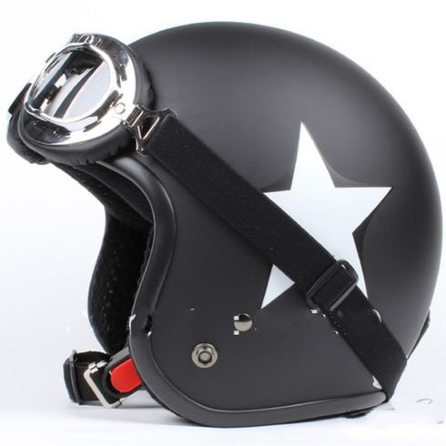 Jethelm Motorrad zugelassen Typ Bandit schwarz matt weißer Stern + Brille M schwarz