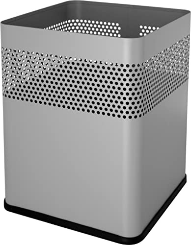 helit H2515987 - Quadratischer Metall-Papierkorb, 18 Liter, lichtgrau, mit Lochdekor, 1 Stück