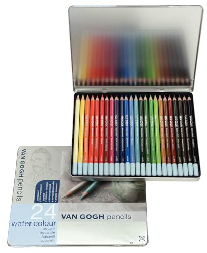 Van Gogh Buntstifte - Buntstifte Set - 24 Farben - wasserlöslich - lichtechte Pigmente - leicht spitzes Zedernholz - ideal für Künstler