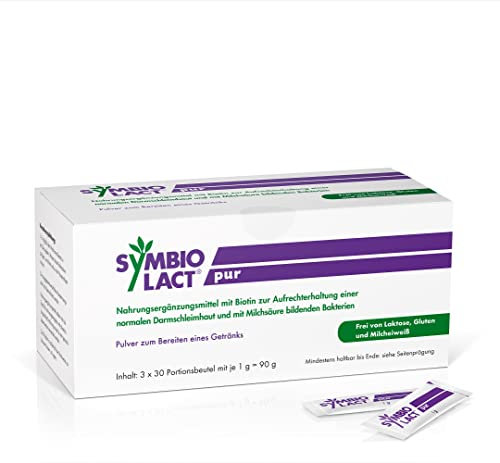 SymbioLact pur - zur Unterstützung von Darm und Darmschleimhaut* - mit Milchsäurebakterien und Biotin - für Allergiker geeignet, ohne Lactose, ohne Gluten - 90 Sticks