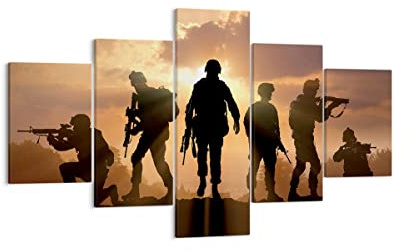ARTTOR Bilder auf Leinwand 125x70cm Wandbild Menschen Militär - 2962 | Armee Waffe Sonne Mehrteilige Klein Wanddekoration Wohnzimmer Schlafzimmer Wanddeko Wand Kunstdruck Wandkunst ARTTOR