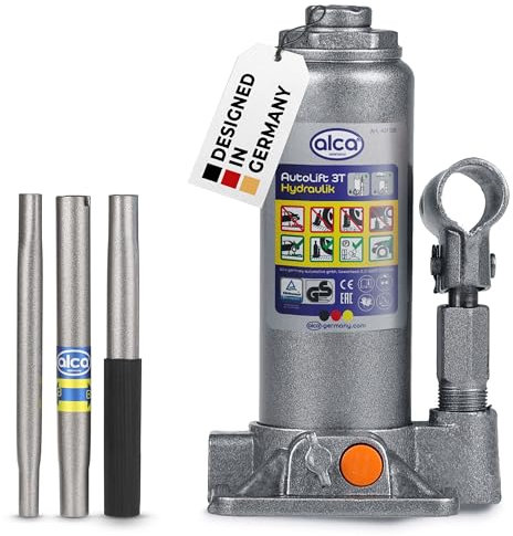 alca® Hydraulischer Wagenheber 3t I Stempelheber & Unterstellheber aus Stahl I für Auto, Motorrad, PKW & Werkstatt I Hubhöhe 195-380 mm I TÜV-Zertifiziert & GS-Geprüft