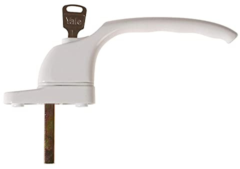 Yale P-YWHLCK40L-WH offset fönsterhandtag, passar vänsterhänta fönster, 40 mm spindel, låsbar, Visi packad, lämplig för PVC-fönster, vit finish