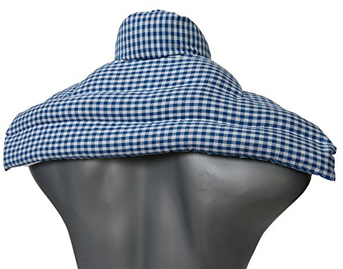 Wärme Nackenkissen: Traubenkernkissen Schulter & Nackenkissen mit Kragen. Nackenwärmer Körnerkissen Wärmekissen (blau-weiß, Traubenkerne)
