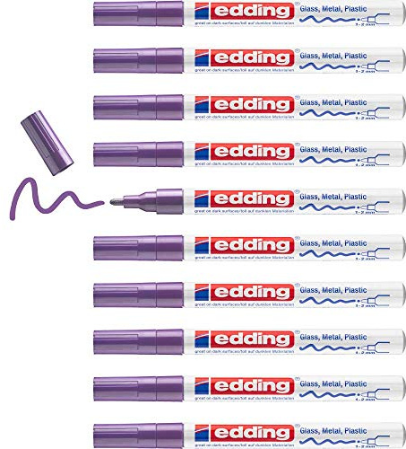 edding 751 Glanzlackmarker - violett (lila) - 10 Lackmarker - Rundspitze 1-2 mm - Lackstift für Glas, Stein, Holz, Kunststoff und Papier - wasserfest, stark deckend