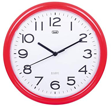 Trevi OM 3301 Orologio da Parete Silenzioso 24cm, Movimento Continuo SWEEP Senza Tic-Tac, Design Moderno e Minimalista, Ideale per Casa e Ufficio, Funzionamento con Batteria AA, Rosso