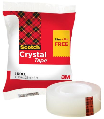 Scotch Crystal klebeband, 1 Rolle und 8 m GRATIS, 19 mm x 25 m - Allzweck-klebeband für die Reparatur, Verschließen von Dokumenten