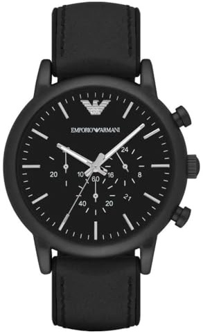 Emporio Armani Watch For Men, Chronograph Movement and 46mm Case Size with Stainless steel, Leather or Silicone strap Tiefschwarz , 46MM