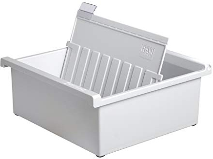 HAN Indexfodral DIN A5 tvärgående, innovativ indexbox, modern design för 800 kort, inklusive 1 stödplatta med flik ljusgrå, 965-0-11