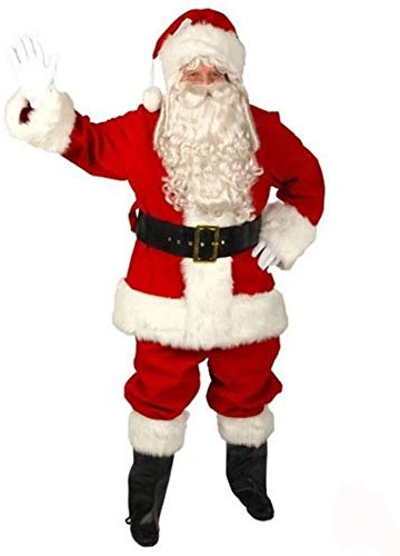 Regal Red Velvet Santa Suit Jacket Size 50-56 Halco Claus #7596 Zipper Coat Satin Lined Pants Hat Cast Belt Boot Tops Gloves Full Costume Set Outfit