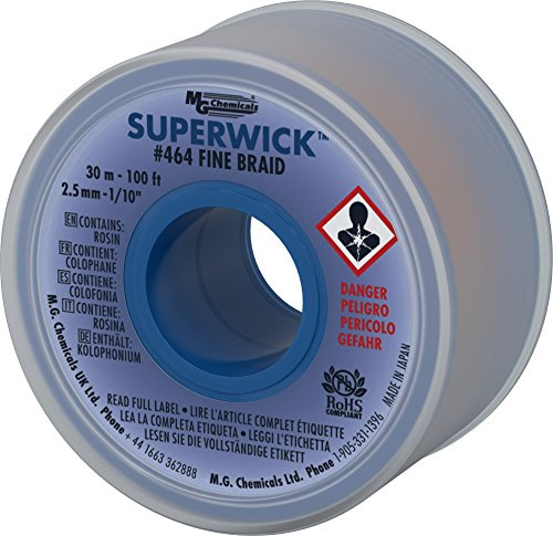 MG Chemicals, Super Wick, treccia dissaldante n. 4, fine, con flussante RMA, 100' Length, 1