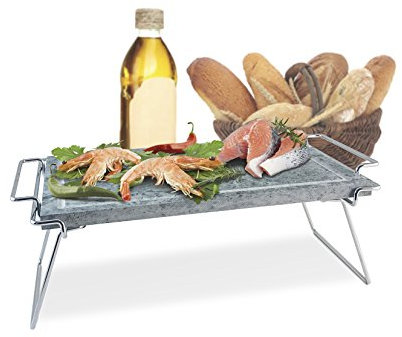 KAUFGUT 100139 -Grill set Maxi Pietra Ollare 30x40 cm con telaio inox
