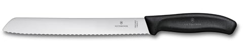 Victorinox Swiss Classic, Cuchillo profesional para pan, Hoja extra afilada, Filo dentado, 21 cm, Mango robusto de plástico, Acero inoxidable, Negro