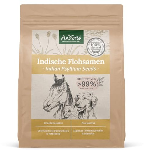 AniForte Graines de psyllium pour Chevaux, Chiens et Chats 1kg - Riche en Fibres et mucilages, qualité des Aliments Crus Indiens, Nettoyage du tractus Gastro-intestinal, pour Le surpoids