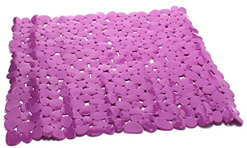 MSV - Tappetino doccia in PVC con ciottoli - PVC 100% senza ftalati - 53 x 53 cm - Viola - Superficie antiscivolo per sicurezza e comfort - Facile da pulire