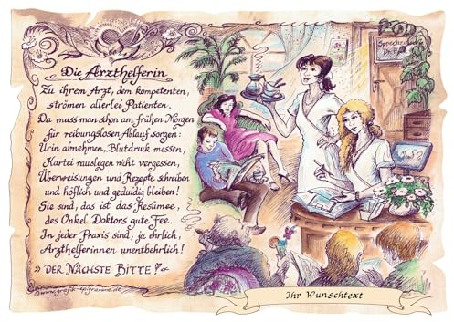 Die Staffelei Geschenk Arzthelferin A4 (29,7cm x 21cm) mit Wunschtext | Witziges Gedicht mit liebevoller Zeichnung auf hochwertigem Papier/besondere Geschenkidee