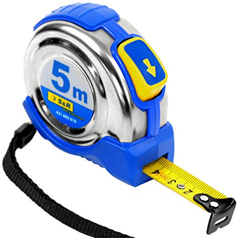 S&R tape measure 5.0 m x 19 mm, conveyor belt with compact stainless steel housing with belt clip, nylon polymer coated tape, Autolock, FERRO series, PROFI