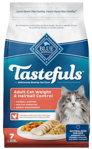Blue Buffalo Tastefuls Adult Dry Cat Food for Weight Management & Hairball Control, Made in the USA with Natural Ingredients, Chicken Recipe, 7-lb Bag
