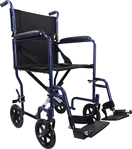 Aidapt Folding Lightweight Attendant Propelled Steel Wheelchair with Brakes, Lap Strap, Removable Foot Rests. Ideal for Every Day Use Indoors and Outside