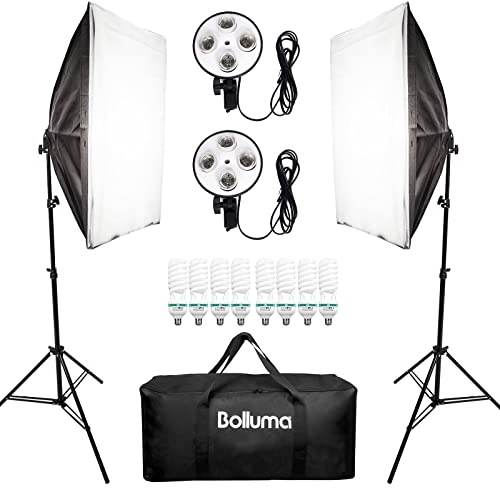 Studio Photo Softbox Kit Eclairage avec 8xAmpoule 135W 5500K CFL, Douille E27 4 en 1, Softbox, Support de Lumière, Sac de Transport pour Portrait Produit Tournage Vidéo Youtube