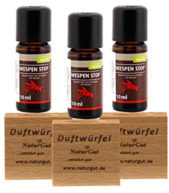 NaturGut Wespen-Stop Konzentrat (3 x 10ml mit 3 x Duftwürfel) | Effektive Wespenabwehr für Terrasse, Balkon & Garten | Vertreibt Wespen mit der Kraft von Nelken- & Zitronenöl | Hält Wespen fern