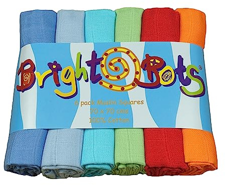 Bright Bots Baby Mulltücher Spucktücher Saugfähige und Atmungsaktive Mulltücher Reine Weich 100% Baumwolle 70cm 6 Stück (Jungen Kombi)