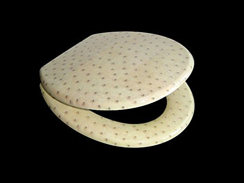 WC Sitz Klobrille Motiv Leder beige, messingverchromte Scharniere