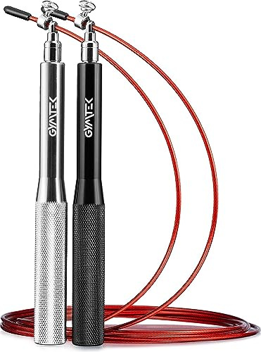 Gymtek Speed Springseil Erwachsene Fitness, Jump Rope für Boxing, Crossfit und Fitness Training, Speed Rope Professionelles für Sportler mit Einstellbarer Länge (zweifarbige Stahlgriffe)