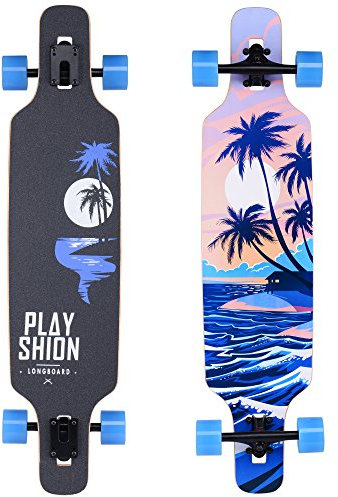 Playshion Longboard 39 Zoll inkl. T-Tool, mit ABEC-9 Kugellagern, Drop-Through Freeride Skateboards Cruiser
