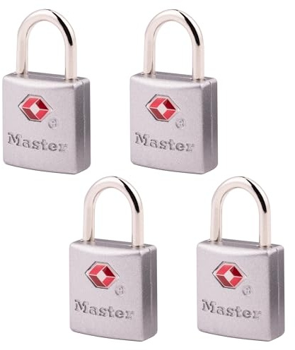 Master Lock Brass TSA Locks for Luggage with Key, TSA Approved Keyed Padlock for Backpacks, Suitcases, and Luggage, Zipper Lock, 4 Pack, 4683Q