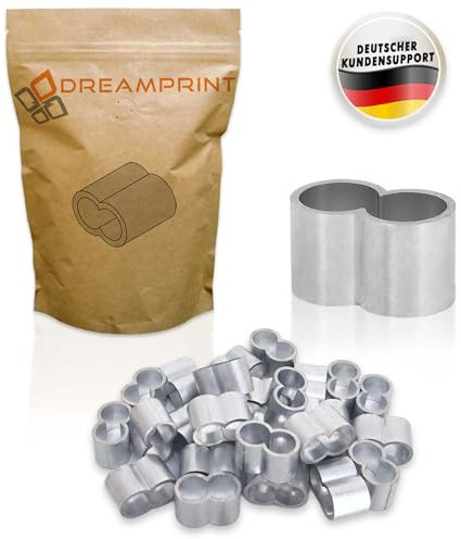 Dreamprint 100x Seilklemmen Set 6mm Pressklemmen, Würgeklemmen, Tauwerkklemme, Seilverbinder mit Doppelhülsen für Expanderseil, Planenseil & Gummiseil