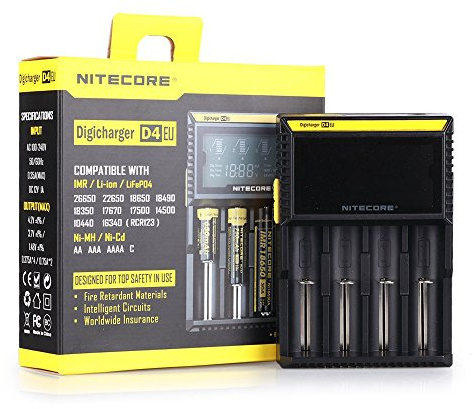 NiteCore D4 EU Intellicharger Intelligent Smart Universal LCD Anzeigen Quad Battery Charger Batterie Ladegerät Schwarz für 18650 18350 26650 AAA AA CR123A