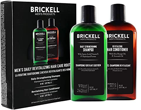 Brickell Men’s Products – Rutina Revitalizadora de Cuidado Capilar – Champú con Aceites de Menta y Árbol de Té + Acondicionador Fuerza y Volumen - Natural y Orgánico