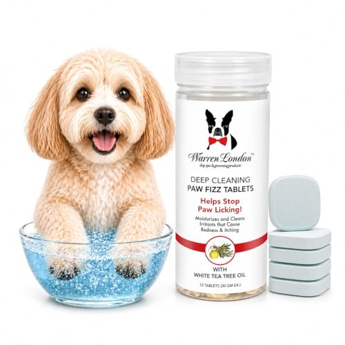 Warren London Deep Cleaning Paw Soak for Dogs – Soothes Itchy, Irritated Paws with Aloe Vera, Seaweed & Tea Tree Oil | Anti-Lick Paw Treatment | 5-Minute at-Home Spa for Dogs | 12 Fizzy Tablets