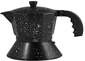 HOME 9011003 Caffettiera per 3 Tazze, con Fondo Induzione, Decoro Stone, Alluminio, Nero, 10x15x16 cm
