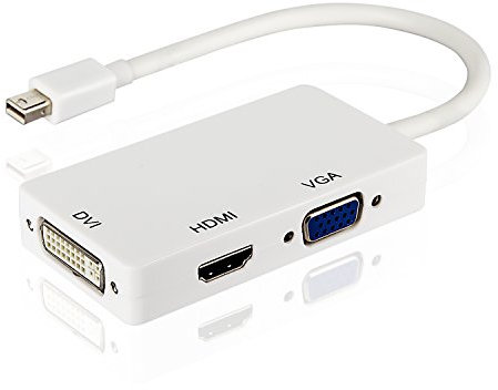 Mini DisplayPort (Thunderbolt) to DVI VGA HDMI 3 in 1 Adapter, DisplayPort Adapter Compatible avec MacBook Air MacBook Pro iMac Mac Mini Surface Pro 1 2 3 4 Thinkpad Carbon X1 Series,White