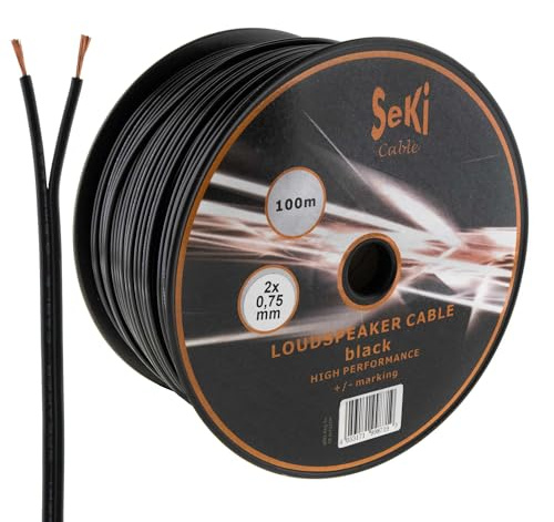 Câble d'enceinte 2 x 0,75 mm² - 100 m - Noir - CCA - Câble audio - Câble d'enceinte