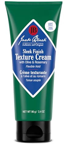 Jack Black Sleek Finish Texture Cream, 3.4 Oz. – Hair Styling Cream for Men & Women, Hair Texturizer for Dry to Normal Coarse, Thick, or Wavy Hair, Fragrance-Free Hair Lotion, Hair Product