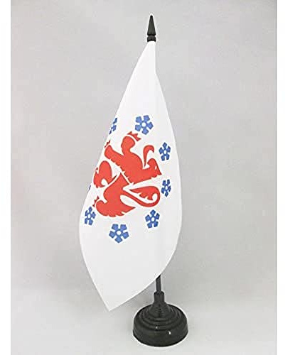 AZ FLAG Tischflagge Deutschsprachige Gemeinschaft 21x14 cm Kunststoffsockel | Für innen DG Belgien Tischflagge Duitstalige Gemeenschap van België genähte Ausführung mit verstärkten Kanten 100D Polyester