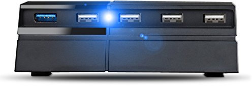 TNP USB Erweiterung, 5 Port USB Hub 3.0/2.0 für Sony Playstation 4 Konsole, USB Verteiler Adapter Zubehör für Controller, Erweiterungsadapter mit LED Indicator, schwarz