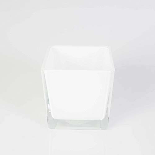 INNA-Glas Eckiges Teelicht Glas Kim, weiß, 10x10x10cm | Planzgefäß - Glaswürfel